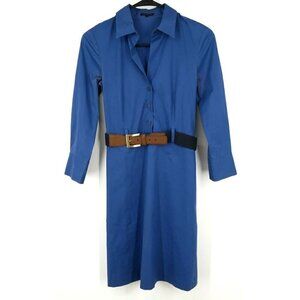 Theory Button Up Cotton Belted Shirt Dress Blue 2
